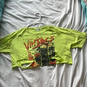 Fashion Nova Green Crop Top with Graphic Design